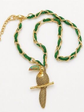 Handcrafted New Mexico Toucan Pendant Necklace Gold Tone Rhinestone Statement